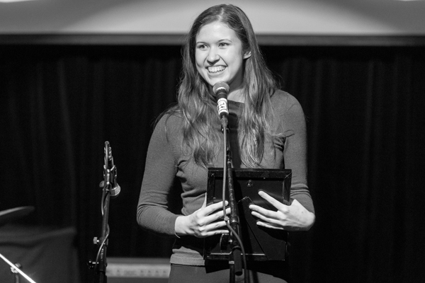 Bassist Carmen Rothwell accepts the award for Emerging Artist of the Year. Photo by Daniel Sheehan.