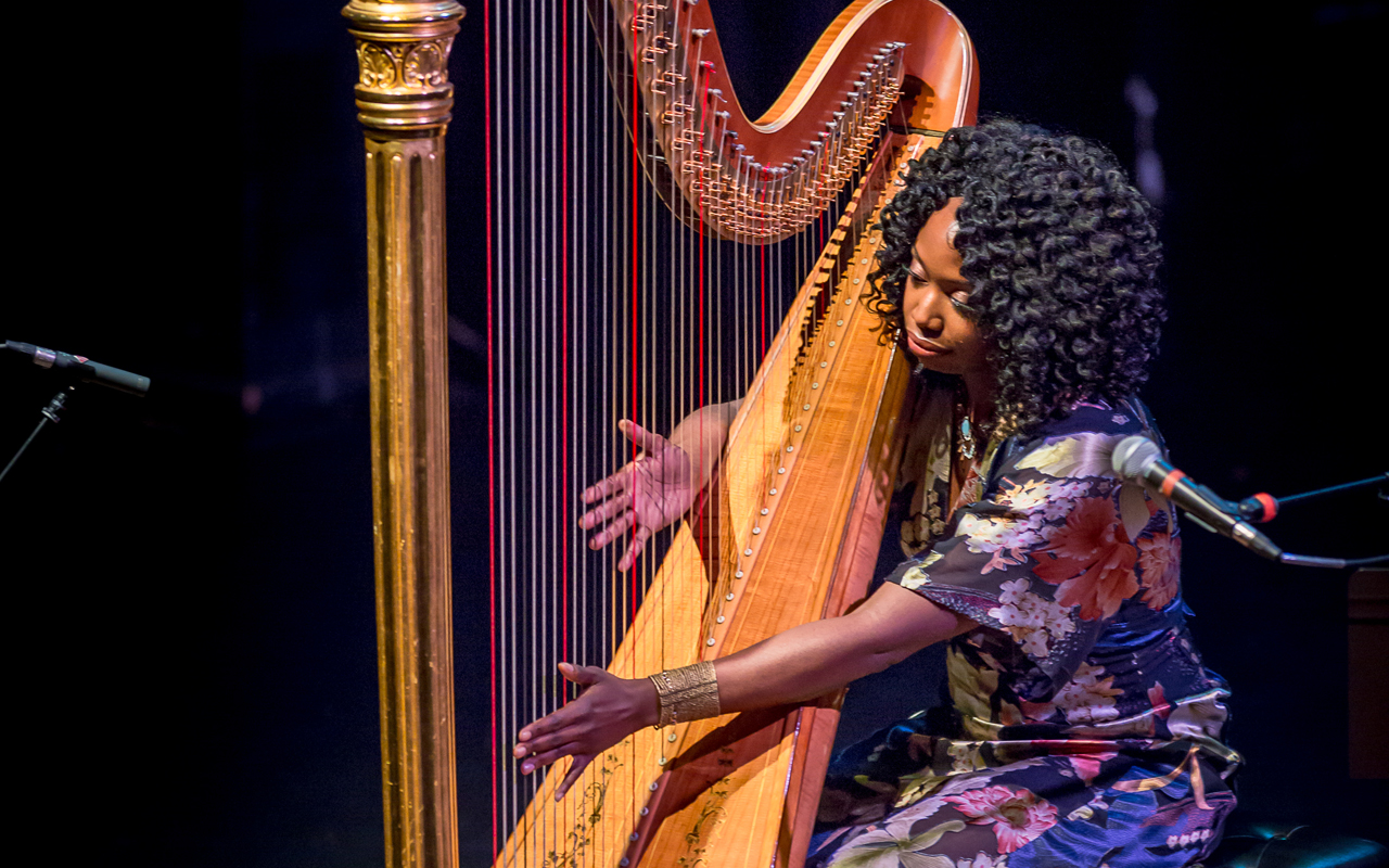 Brandee Younger playing harp, photo by Daniel Sheehan.