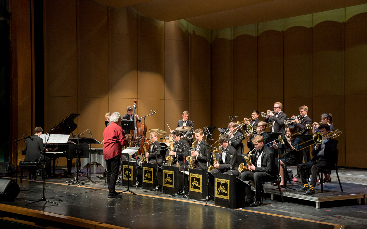 Roosevely High School Jazz Band with Jovino Santos Neto, photo by Daniel Sheehan.