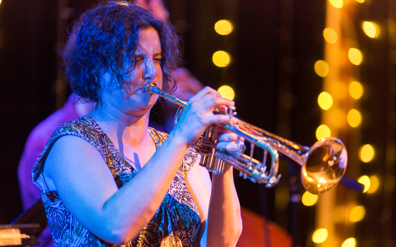 Samantha Boshnack playing trumpet, photo by Daniel Sheehan.