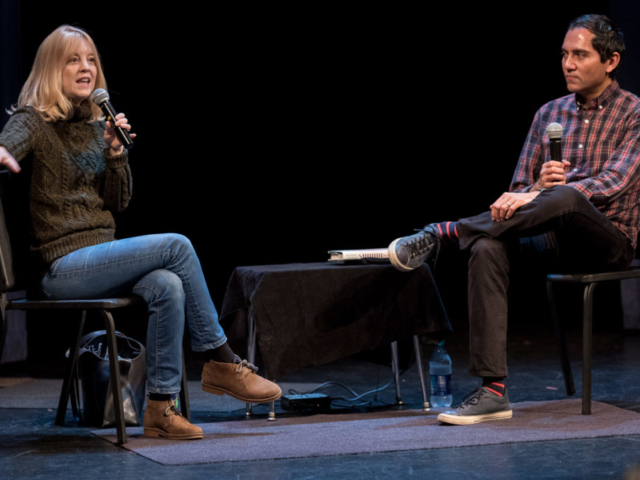 Maria Shneider in converation with Nate Chinen at Cornish College of the Arts, photo by Daniel Sheehan.