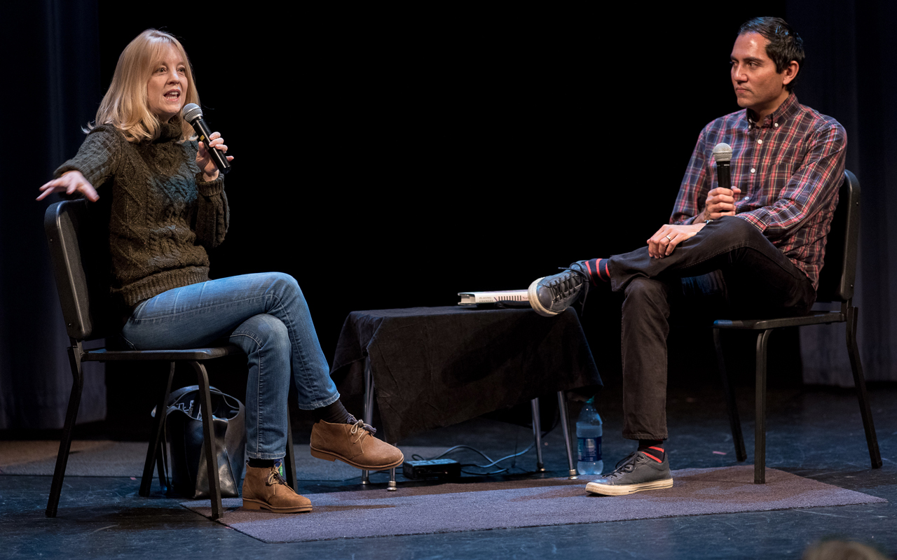 Maria Shneider in converation with Nate Chinen at Cornish College of the Arts, photo by Daniel Sheehan.